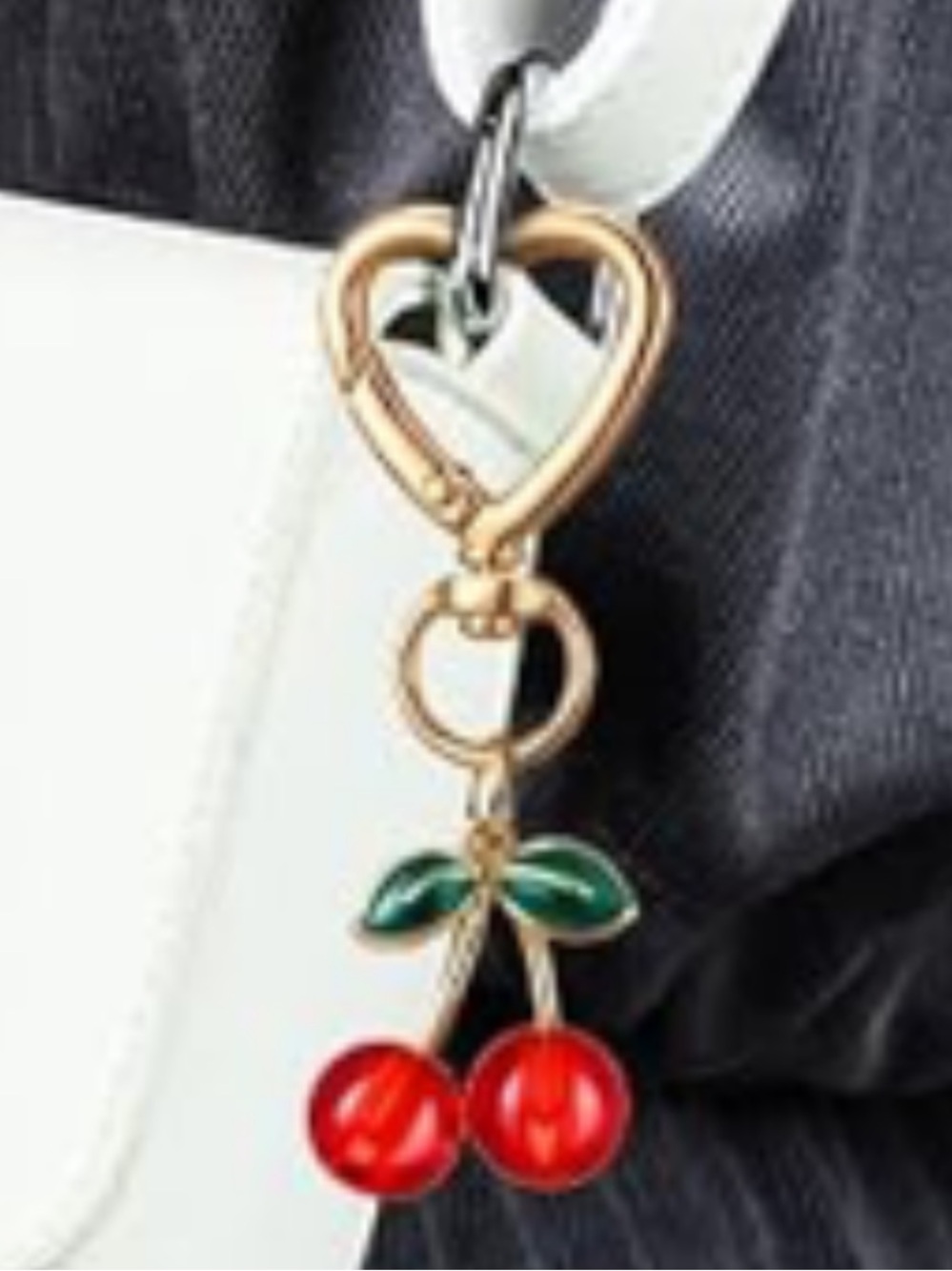 🍒 Cherry Gold Heart Bag Charm/ Keychain Red Cherries